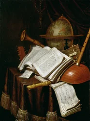 Vanitas with a Globe, Musical Scores and Instruments